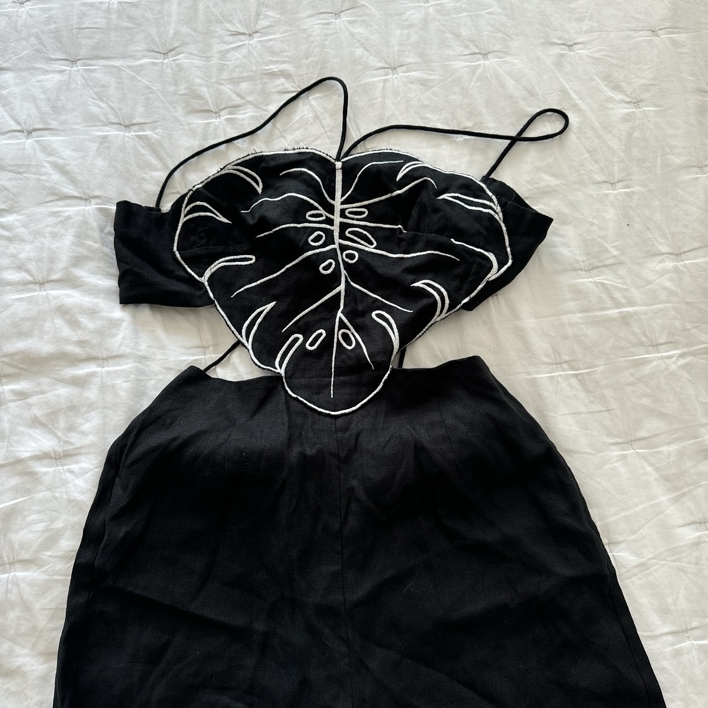 NWT Farm RIO Black and White Monstera Leaf Top Jumpsuit